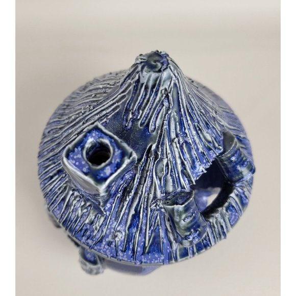 Cobalt Blue Glazed Art Pottery Fairy Cottage Tealight Candle Holder Artist Marke - Picture 8 of 14